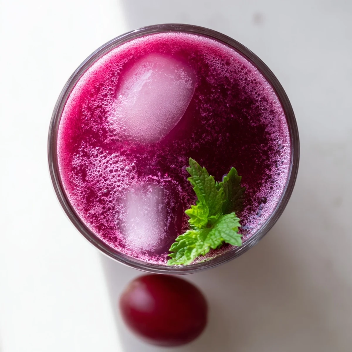 Vibrant purple Grape Agua Fresca served in a tall chilled glass