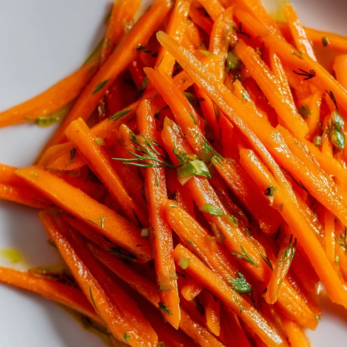 Bright lemon dill carrot salad featuring tender julienned strips tossed with fresh herbs