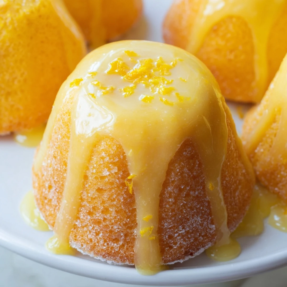 Moist mini lemon cakes topped with creamy icing beside a cup of tea