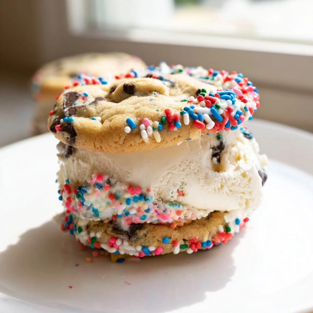 Festive Patriotic Mini Ice Cream Sandwiches stacked on parchment, ready for a Fourth of July celebration