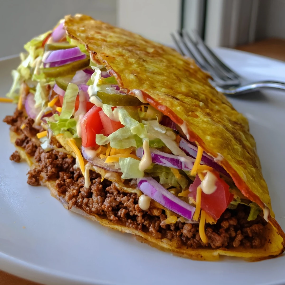 Crispy smash burger tacos oozing melted cheddar and tangy burger sauce