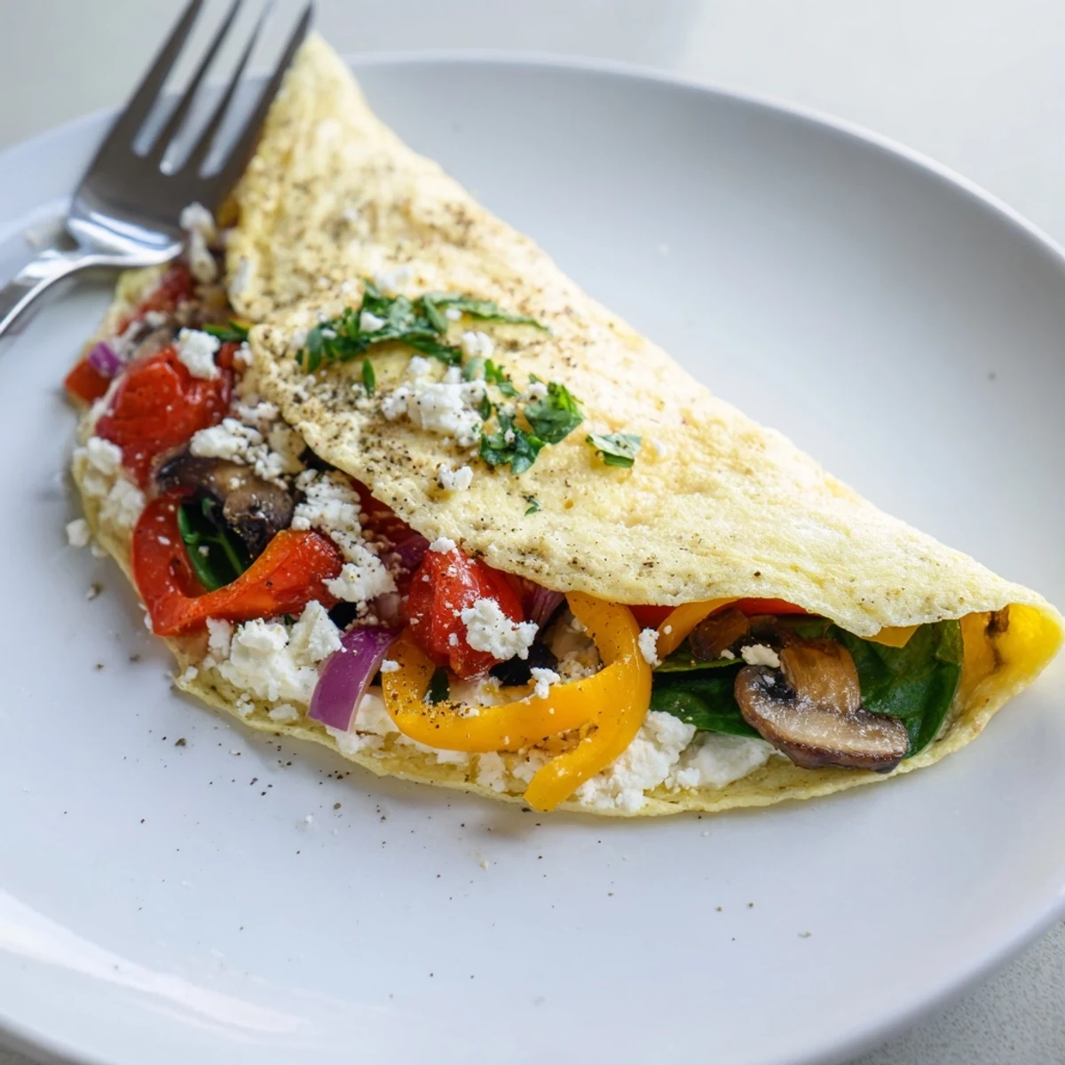 Egg White Omelette with Vegetables folded over, warm, protein-packed breakfast with toast.