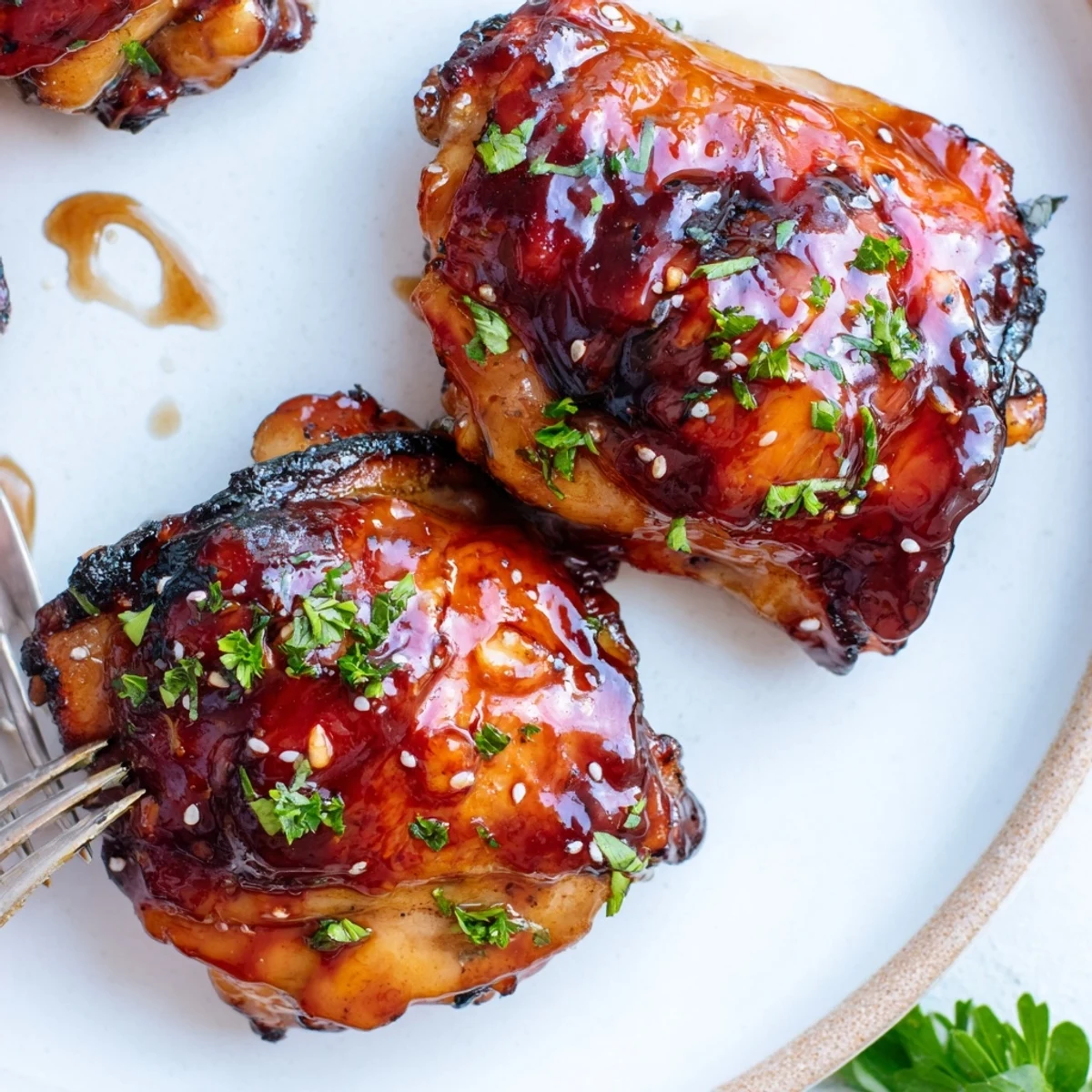Oven baked Maple Glazed Chicken Thighs, sweet and savory aroma, served with mashed potatoes