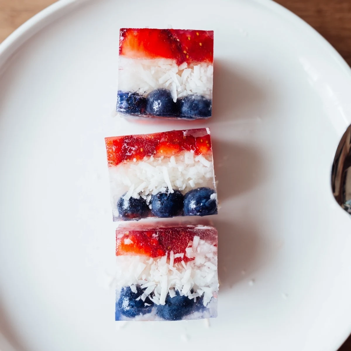 Red White And Blue Ice Cubes Recipe: layered berries and coconut chilling lemonade  