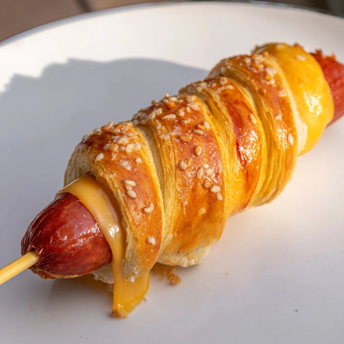 Firecracker Hot Dogs Recipe golden crescent roll wrapped bites brushed with butter