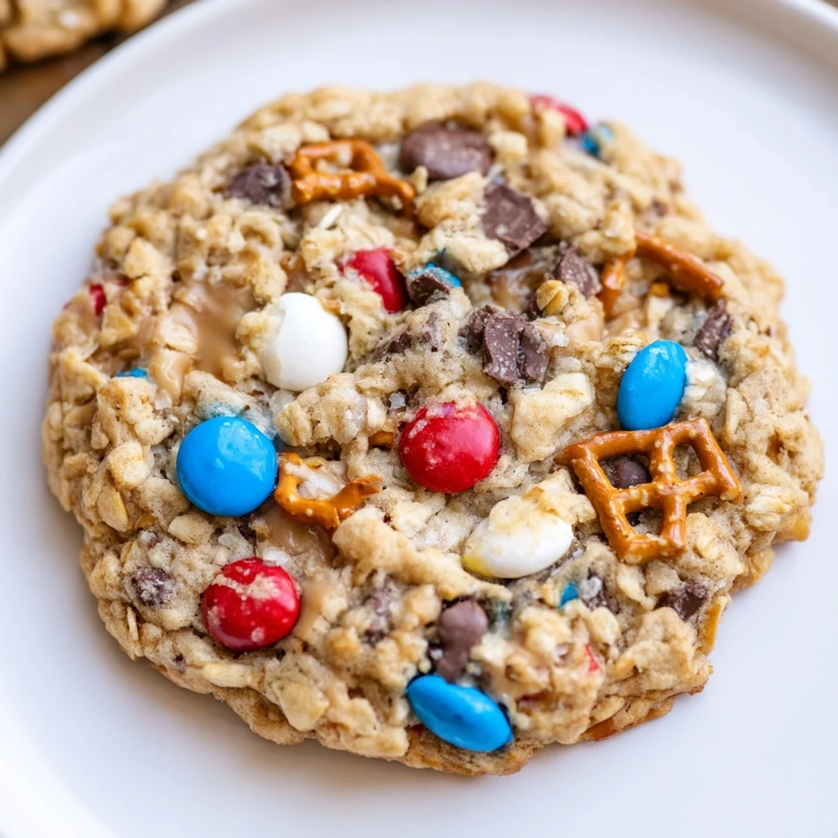 Fresh-baked Patriotic Monster Cookies Recipe cooling on rack, golden edges for Fourth of July.