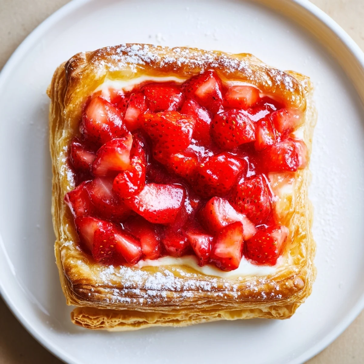 Handheld Strawberry Danish recipe served warm with a chilled cup of coffee.