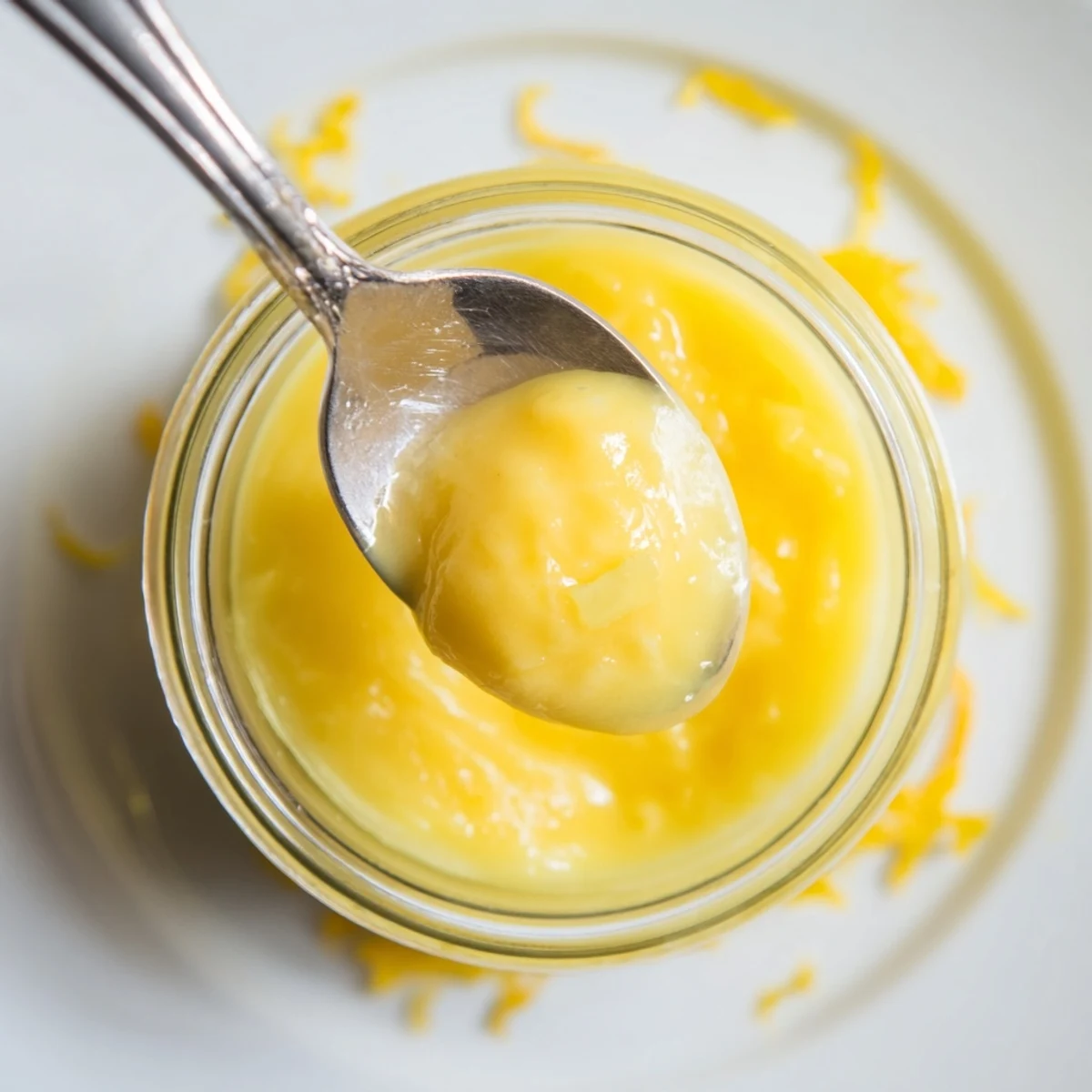 Spoonful of Lemon Curd Recipe atop scone, tangy aroma and smooth