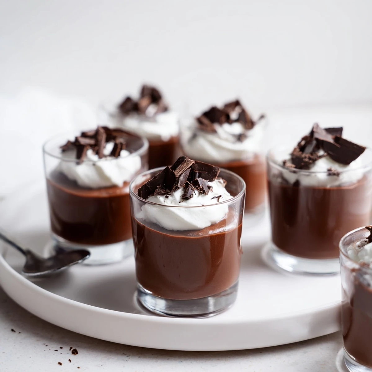 Creamy layers in Triple Chocolate Mousse Cups, chilled, ready to serve with berries