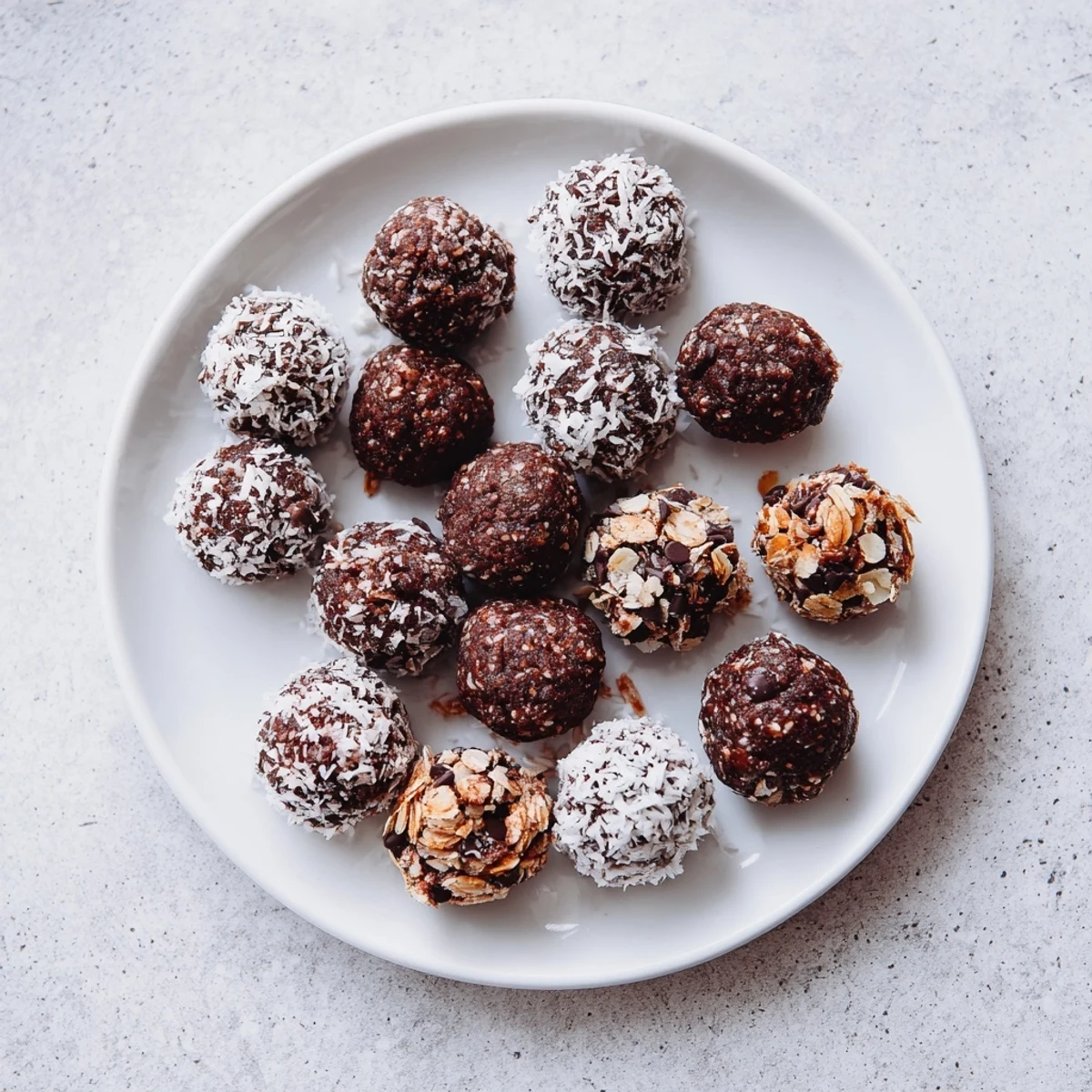 Fudgy chocolate no bake brownie bites rolled in chopped nuts, arranged on a serving platter for sharing