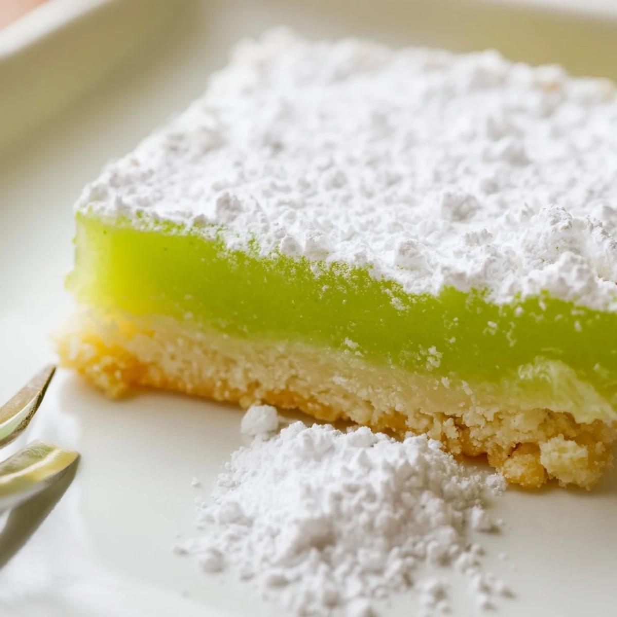 Fresh zesty lime citrus bars with glistening custard filling and snow-white sugar topping