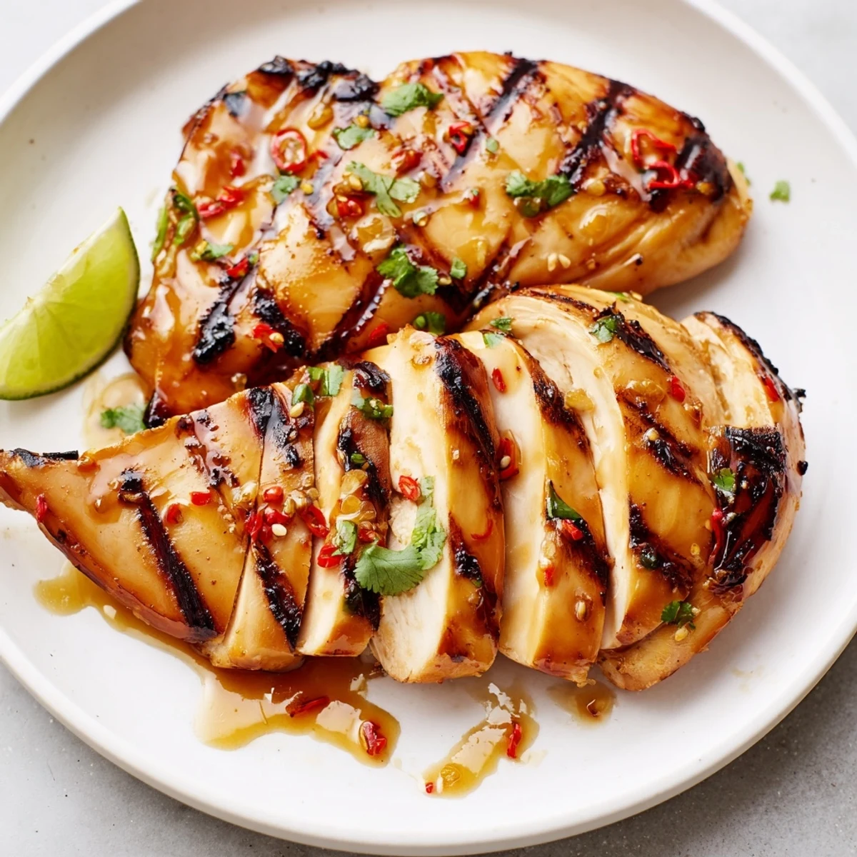 Juicy Grilled Spicy Honey Lime Chicken resting after grilling, ready for slicing.