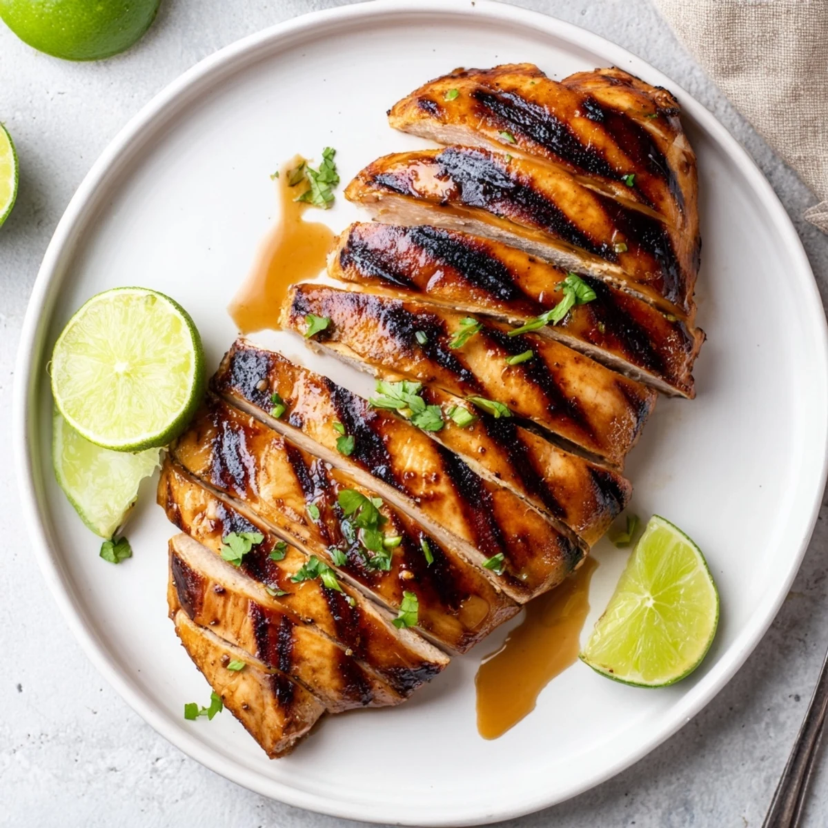 Plate of Key West Grilled Chicken With Tropical Citrus Marinade served over coconut rice.