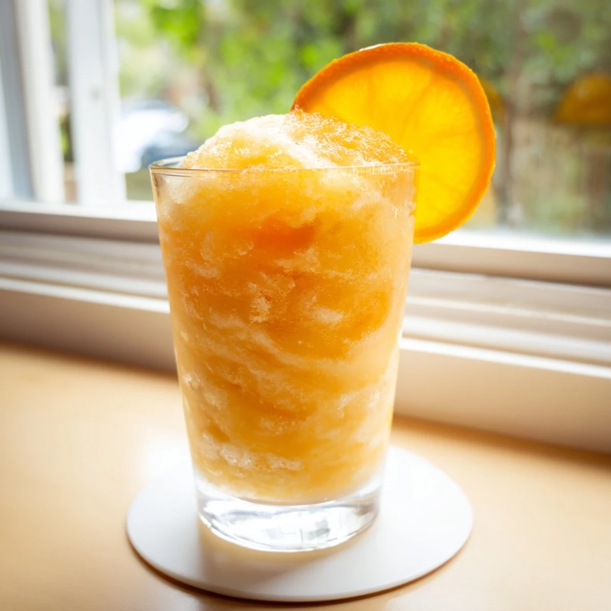 Creamy frozen orange slush swirl blended with vanilla ice cream and ice cubes