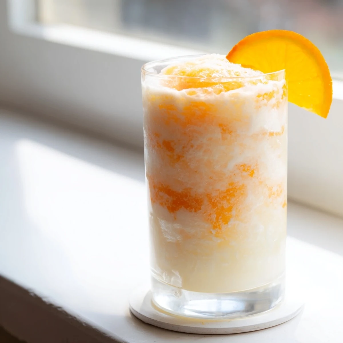 Refreshing sun kissed orange cream slush garnished with mint and citrus zest