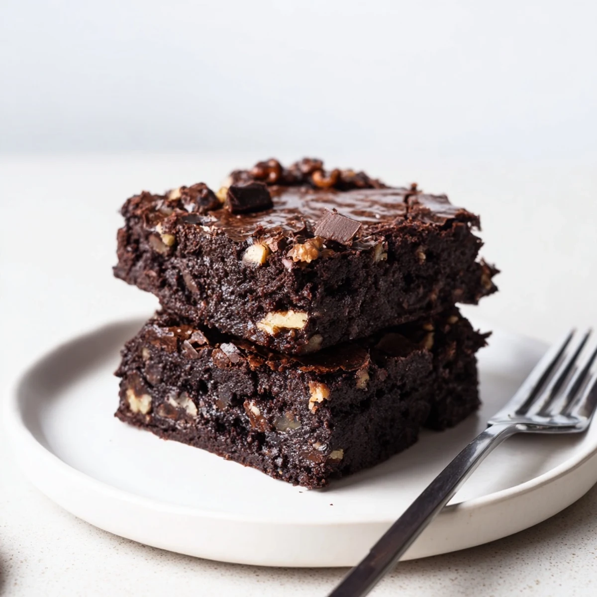 Warm ultimate brownies served alongside vanilla ice cream in a dark baking dish