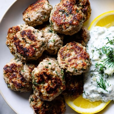 Juicy herb-seasoned Greek turkey meatballs drizzled with olive oil and fresh lemon
